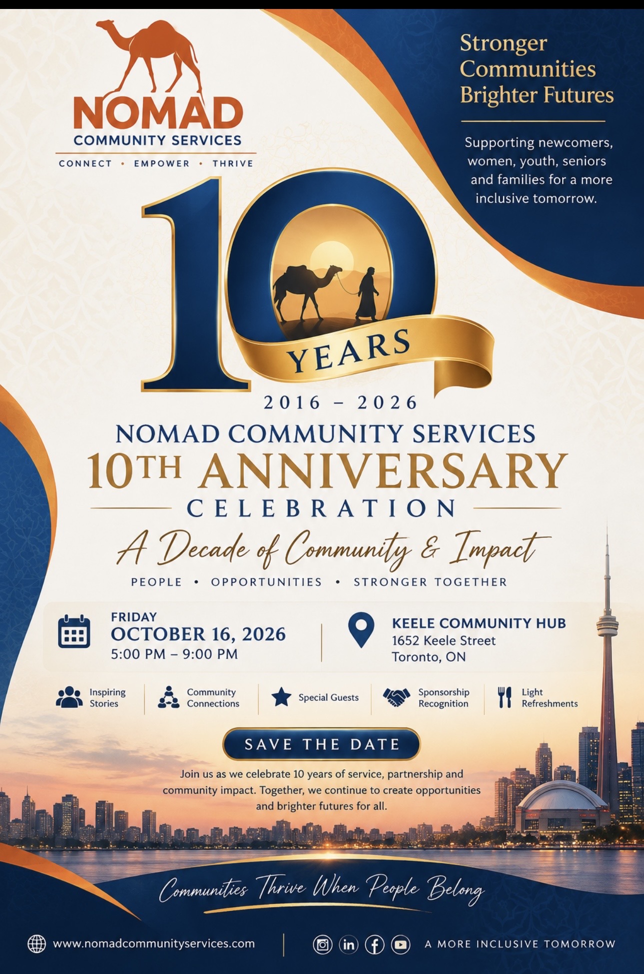 NOMAD Community Services – 10th Anniversary Celebration | 2016–2026 flyer
